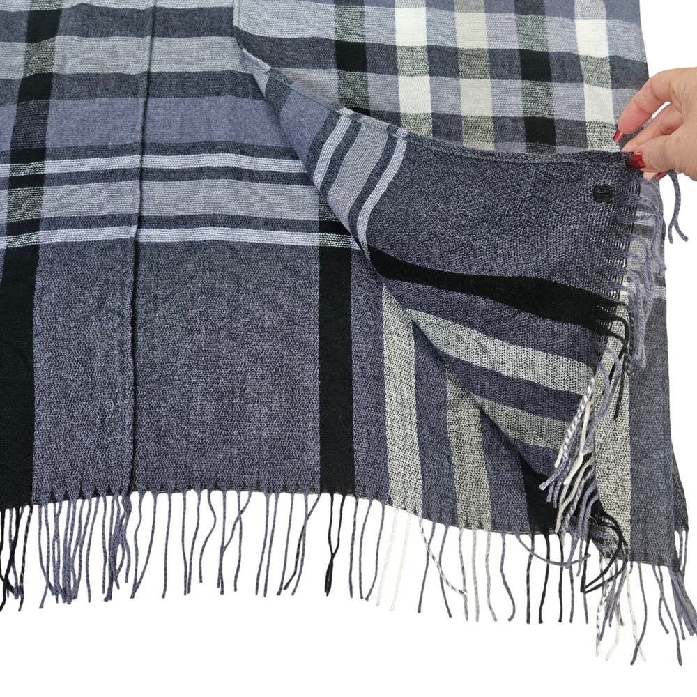 Banana‎ Republic Plaid Fringe Poncho Wrap One Size Wool Cashmere Blend Tartan - Picture 4 of 8